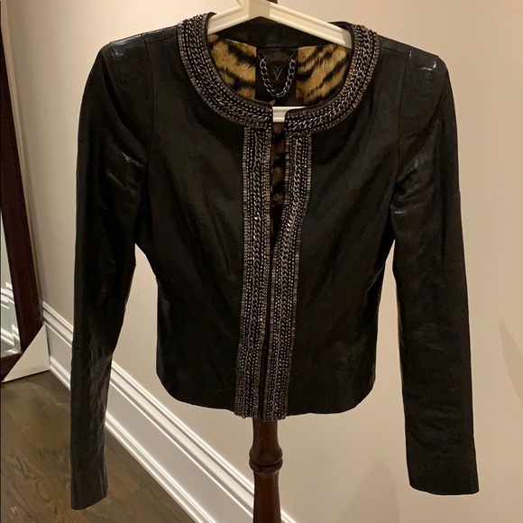 Leather jacket with chain collar - Picture 6 of 6